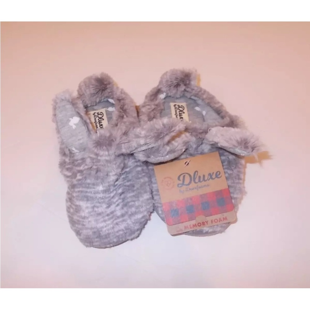 Dearfoams Toddler Size 7-8 Gray Bunny Slippers